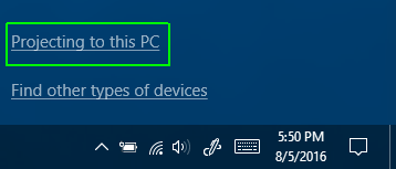 در این قسمت بر روی Projecting to this PC کلیک کنید