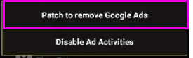 انتخاب گزینه remove google ad 