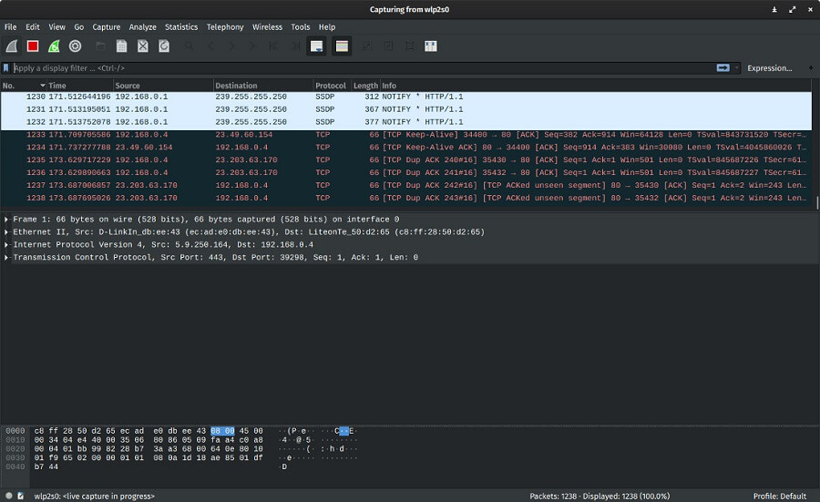 استفاده از Wireshark برای (windows،macos،linux) : محیط نرم افزار
