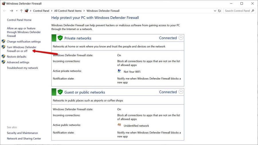 اولین قدم برای خاموش کردن فایروال، ورود به بخش windows defender