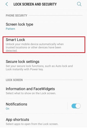 انتخاب گزینه Smart Lock