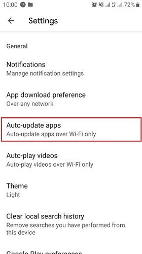انتخاب گزینه Auto-update apps