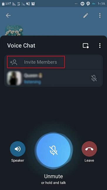 اضافه کردن فرد به ویس چت تلگرام با زدن گزینه Invite Member