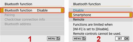 انتخاب گزینه Bluetooth function و تنظیم آن به حالت Smartphone