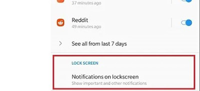 انتخاب گزینه Notifications on lock screen