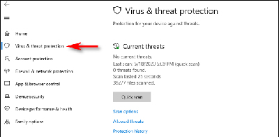 گزینه "Virus & threat protection"